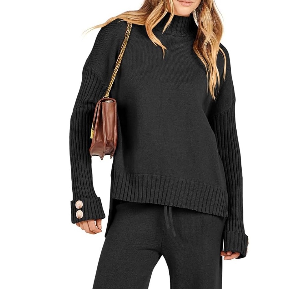 Wide-Leg Knit Track Pants in Black